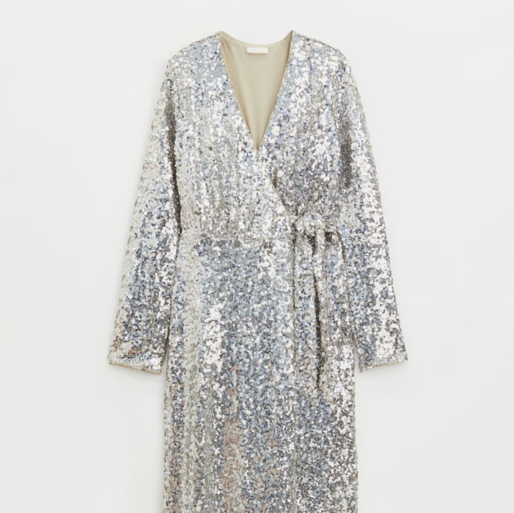 H&M Silver Sequin Holiday Wrap Dress - AW22 - XL - NWT